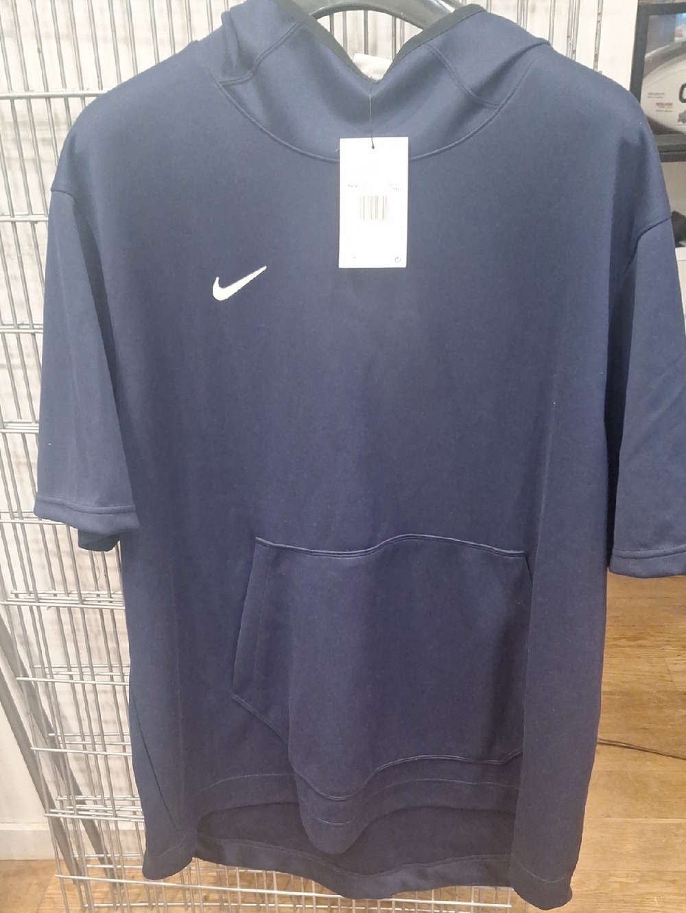 Nike Navy Short Sleeve Hoodie with White Swoosh Logo